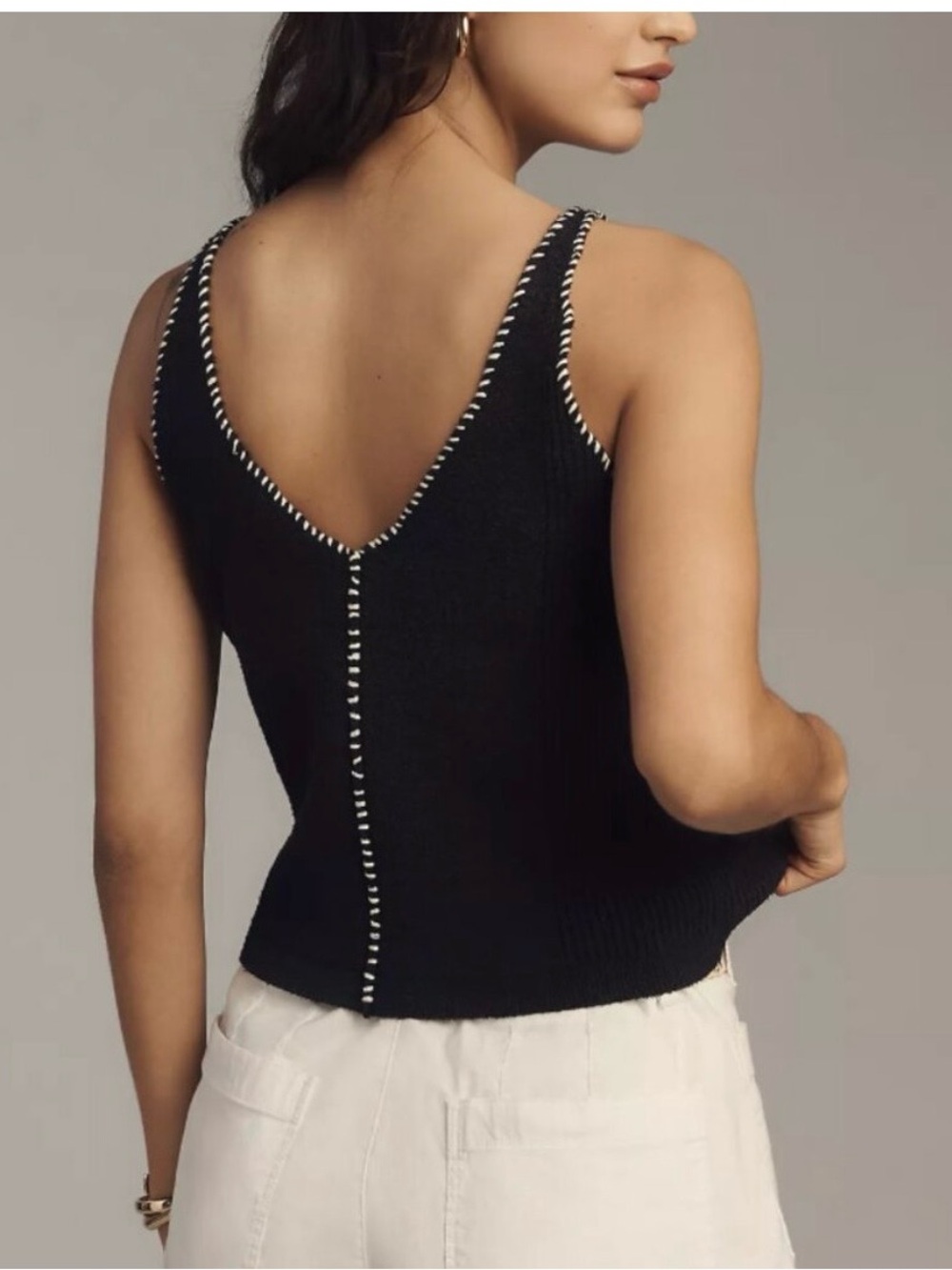Pilcro Black Tank Top with Cream Daisy Crochet Appliqué - Picture 3 of 12